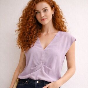 Ramy Brook Silky Pleated Boxy Crop Top Pink Sz‎ S
